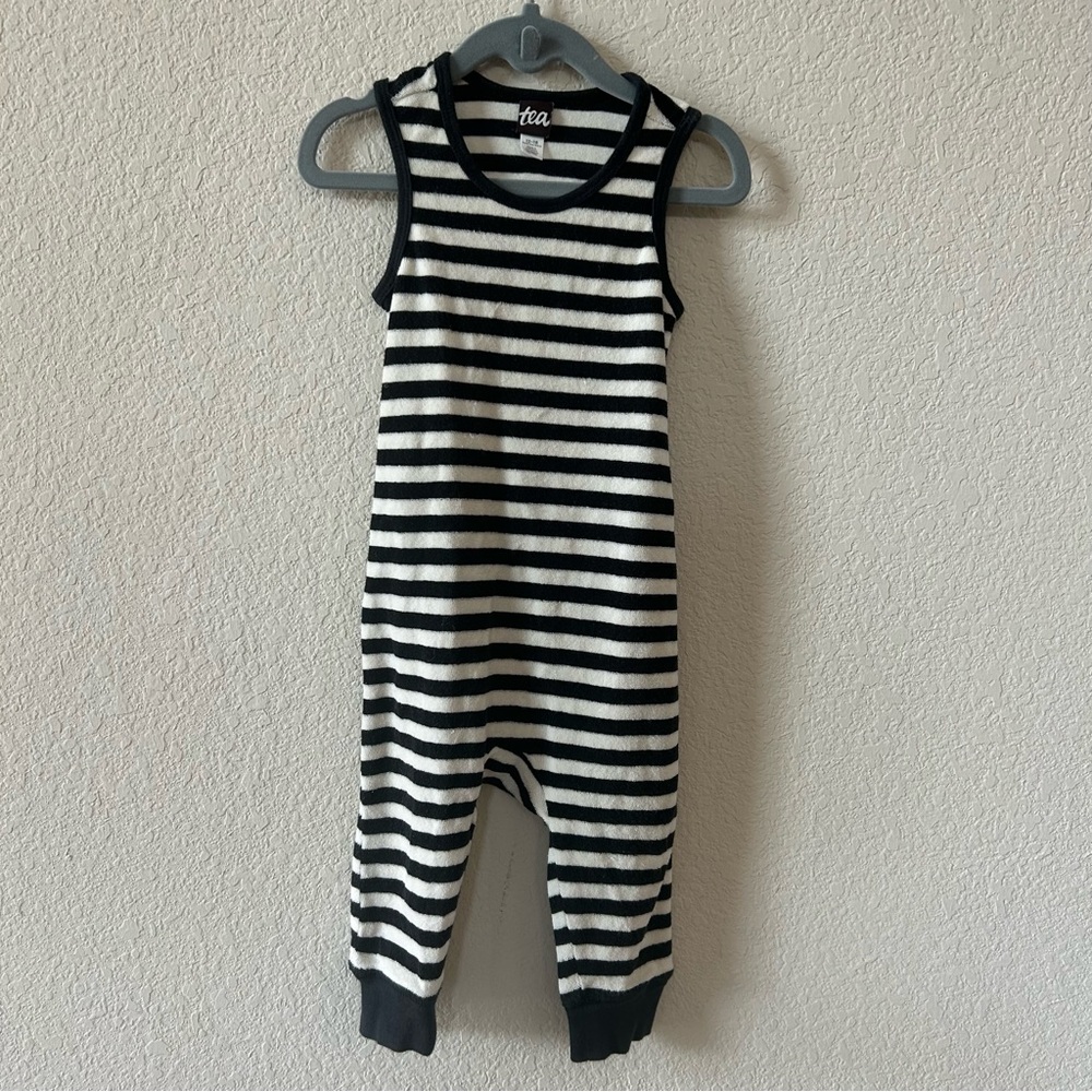 Tea Collection | Toddler Black & White Striped Romper | Size: 12-18m